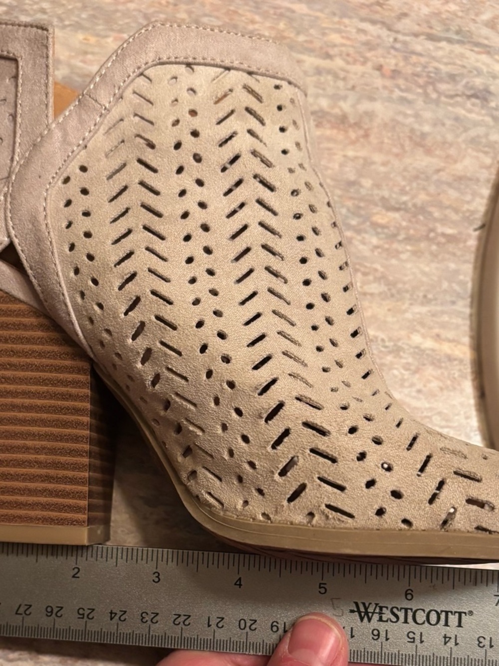 Women's (beige) Suede Peep-Toe Ankle Booties - Picture 9 of 11